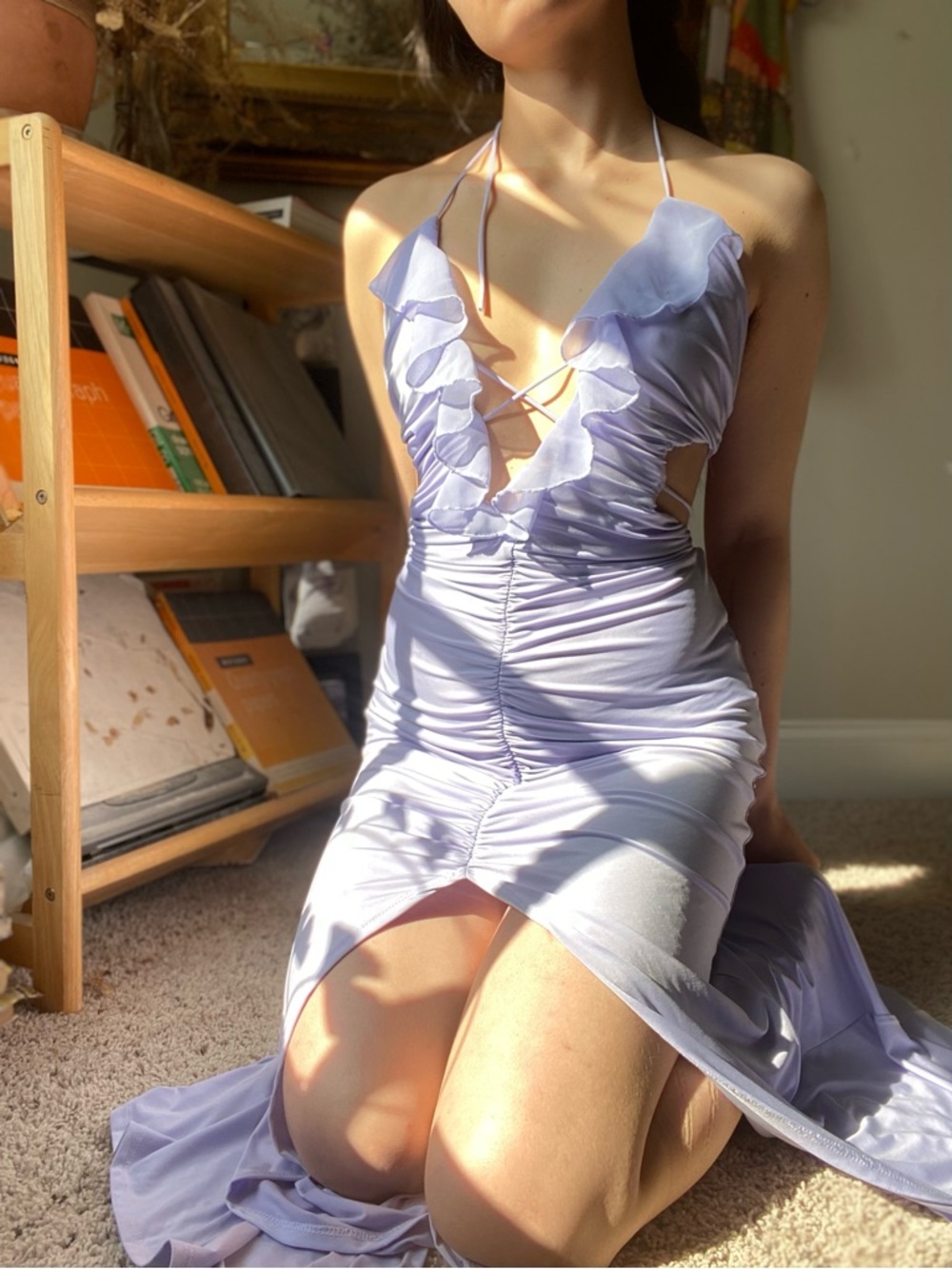 Lucy in the Sky Lilac Ruched Satin Mermaid Gown - Size S